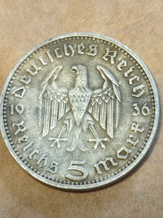 5 marek hindenburg 1936 srebro oryginał