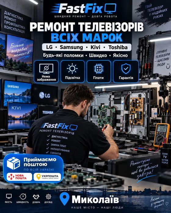 Ремонт телевізорів LG, Samsung, Kivi, Toshiba та інших марок