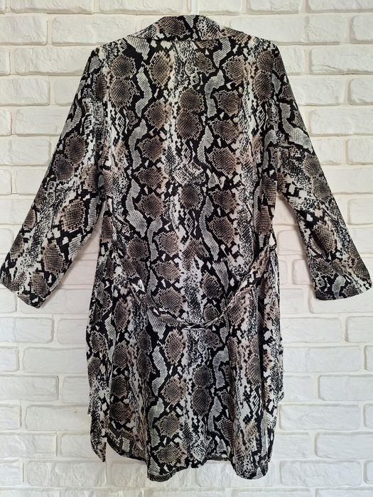 Długa Koszula Snake Print Vintage Szmizjerka Sukienka Koszulowa