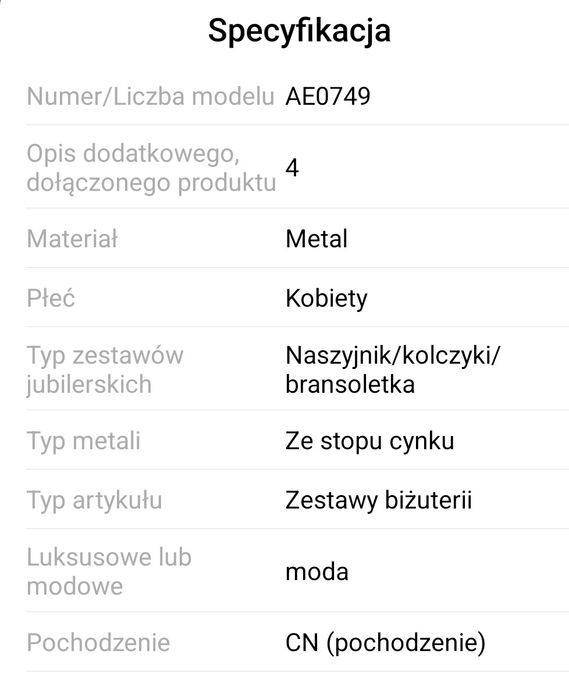 Komplet serce łańcuszek kolczyki bransoletka