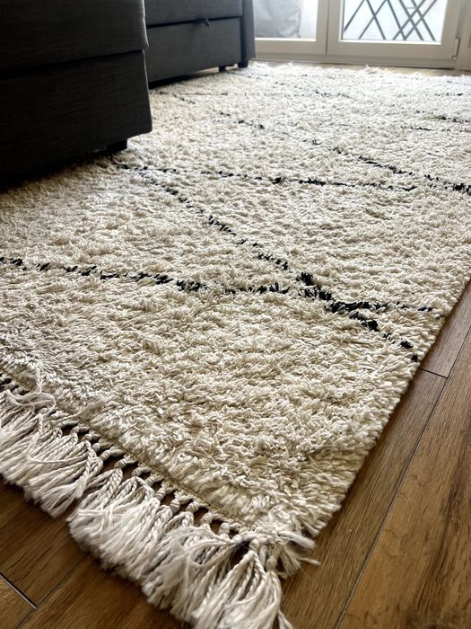Tapete Berbere Shaggy Branco/Preto 160×230cm