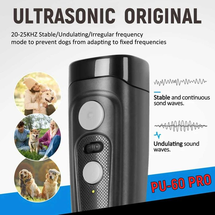 Ultrasonic PU-60 Black Ультра Отпугиватель собак с фонариком відлякувач собак