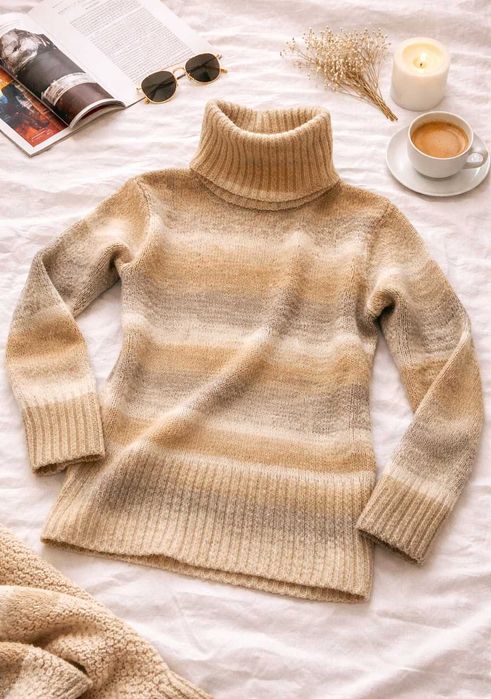 Sweter golf beżowy | gradient | cozy | minimalist | dzianina | ciepły | basic premium