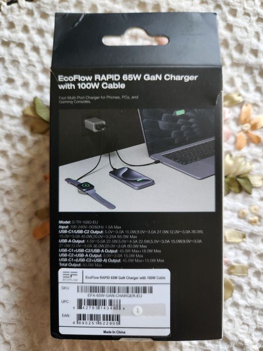 Зарядное устройство EcoFlow RAPID 65W GaN Charger с кабелем 100W