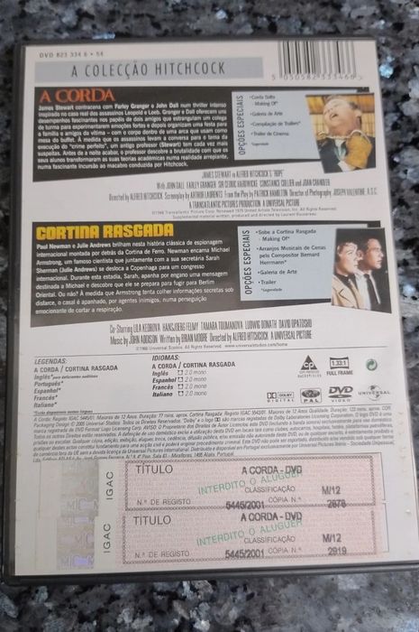 Dvd hitchcock a corda/ cortina rasgada