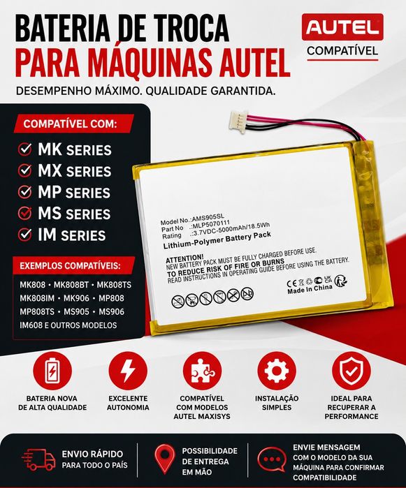 Baterias de Substituição para Máquinas Autel