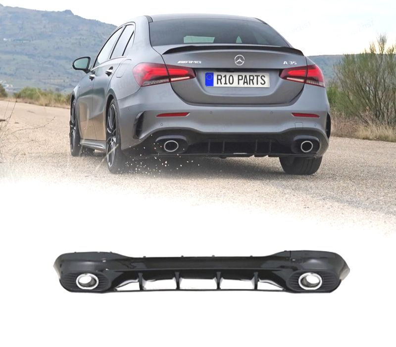 DIFUSOR TRASEIRO MERCEDES V177 AMG 18- LOOK A35 PRETO BRILHANTE PONTEIRAS DE ESCAPE