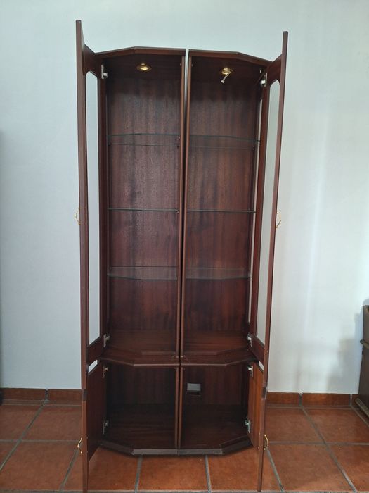 Par Cantoneiras Vitrine Madeira Escura Vidro