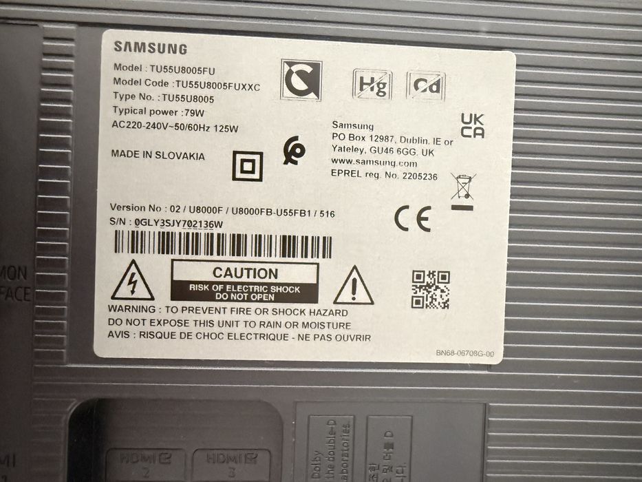 Samsung 55” Crystal UHD 4K – Para Peças