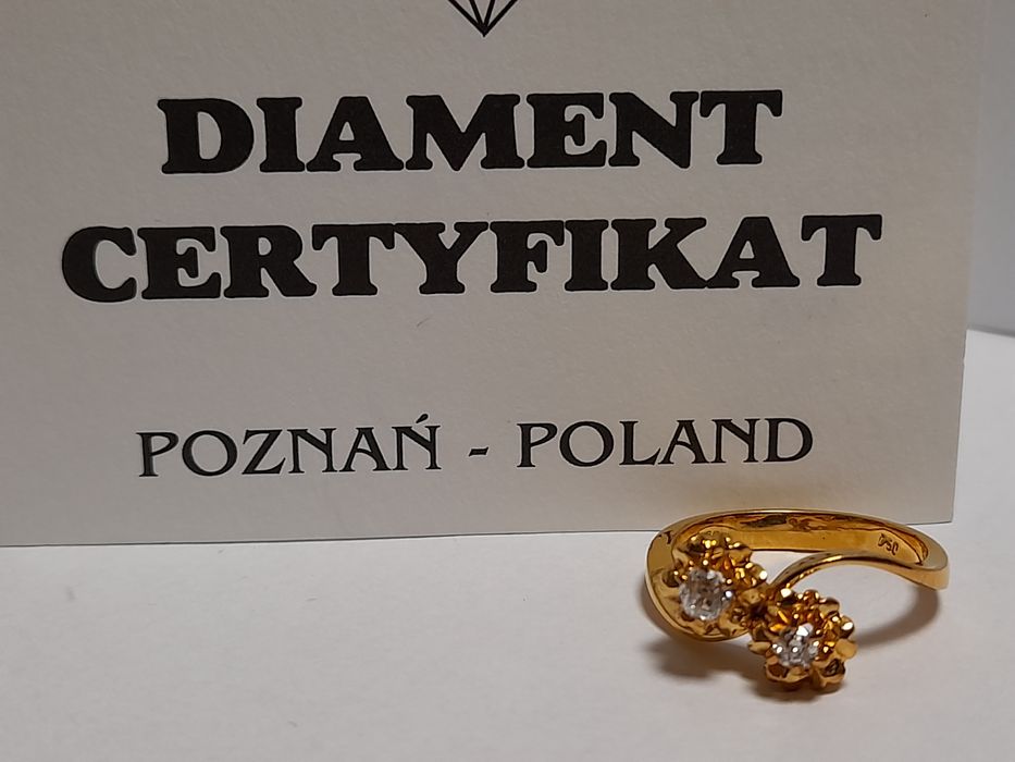 Złoty Pierścionek Rękodzieło Diamenty XXw 18k