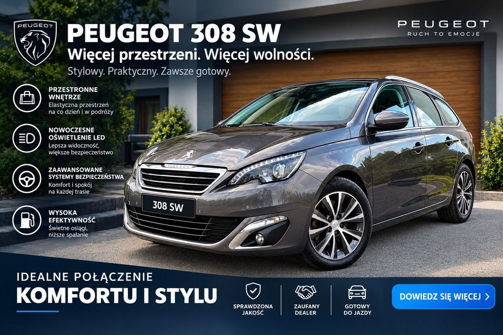 Peugeot 308 2.0hdi kamera nawi bi xenon potwierdzony przebieg