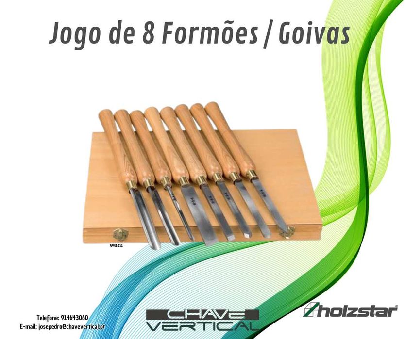Jogo de 8 Formões Goivas para tornear madeira HOLZSTAR    JR19
