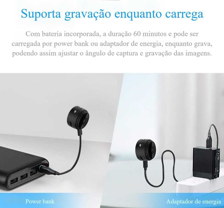 Micro Mini Câmara Espiã Wi-Fi Full HD 1080P Visão Noturna Magnética NOVA