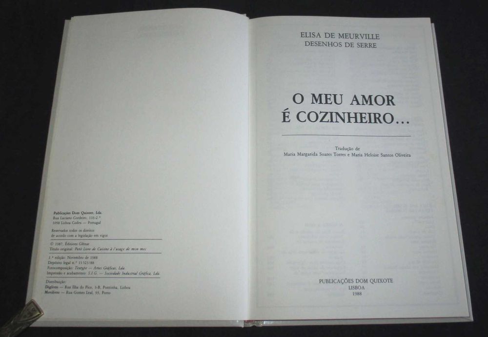 Livro O Meu Amor é Cozinheiro Elisa de Meurville