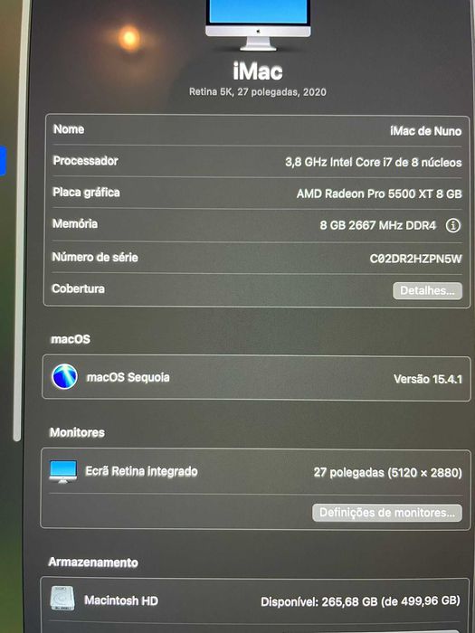 "iMac 27'' Retina 5K (2020) — i7 8 Núcleos, SSD/Flash, 5500 XT 8GB"