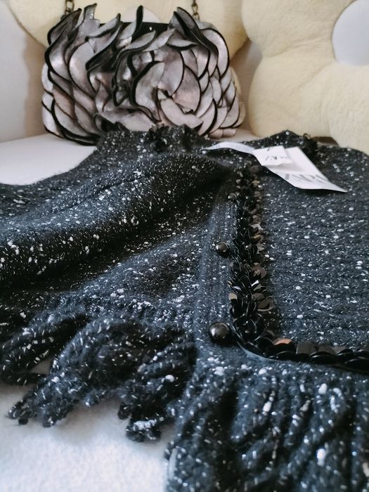 Kamizelka dzianinowa Zara S ze srebrną nitką