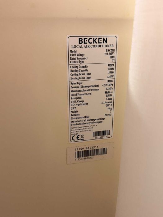 Ar Condicionado Portátil BECKEN 12000BTU