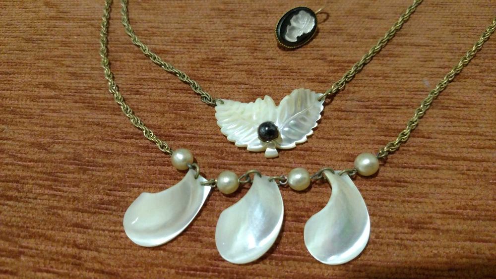 Перламутр бижутерия брошь серьги кулон камея