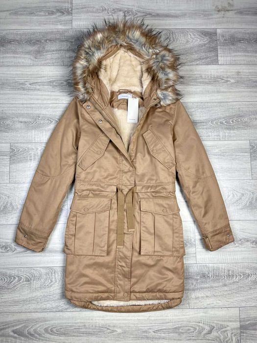 Zimowa Kurtka Reserved Damska Parka ocieplana kożuchem długa B4