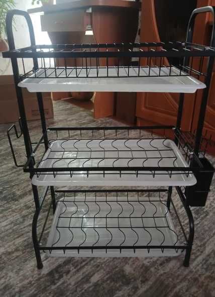 Трехьярусный кухонный органайзер сушка для посуды сушилка сушарка