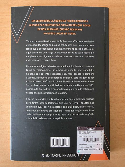 Livro "O Homem que Caiu na Terra" de Walter Tevis