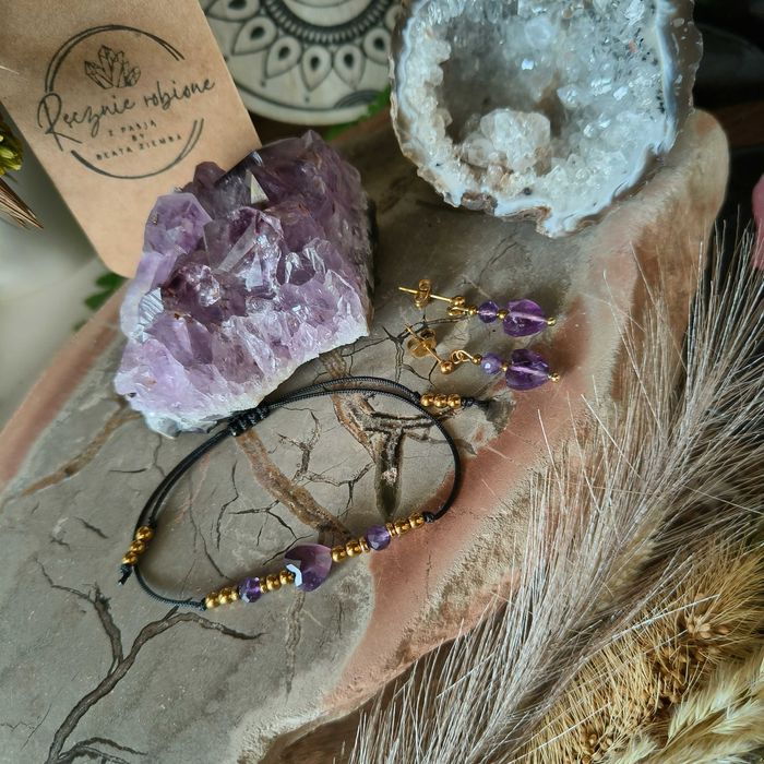 Komplet Ametyst , kolczyki + bransoeltka