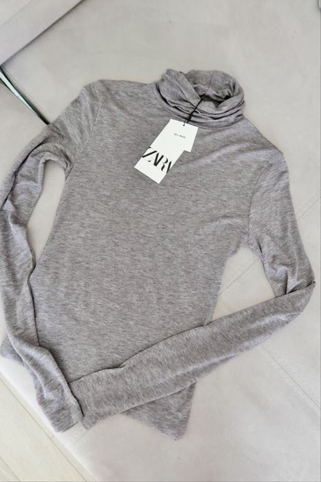 Лонгслів ZARA лонг сірий водолазка трикотажна прозора кашемір intimissimi