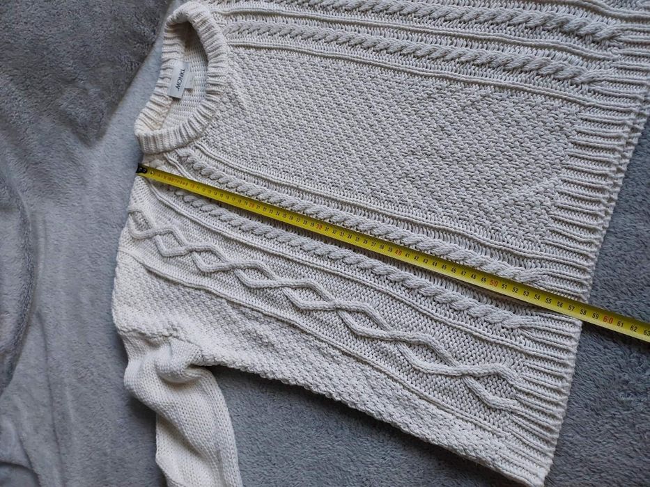 Sweter kremowy gruby S oversize bawełny