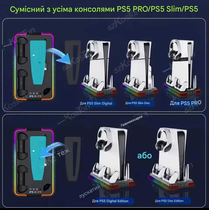 Док cтанція для PS5/PS5 Pro/PS5 Slim та геймпадів Dualsense PS5