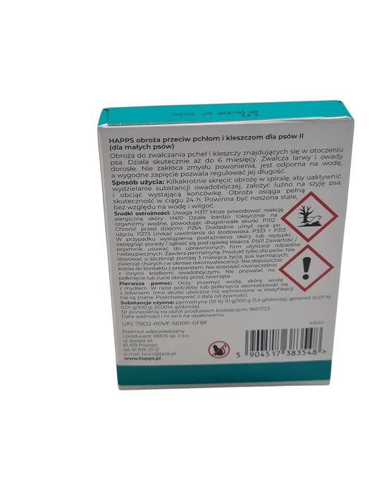 obroża przeciw pchłom i kleszczom HAPPS dla małych psów długośc 35 cm