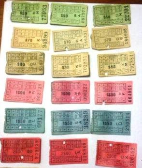 Bilhetes de transporte Antigos CP, LT, CFL, Carris com publicidade