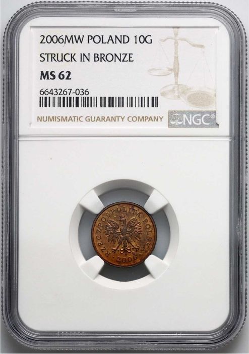 10 groszy 2006 Próba Technologiczna Brąz NGC MS62 Bardzo Rzadkie