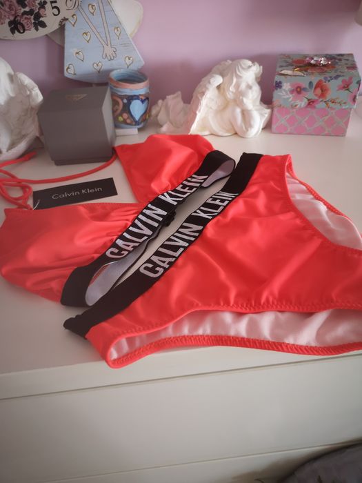 Kostium kąpielowy dwuczęściowy Calvin Klein strój czerwony L xl