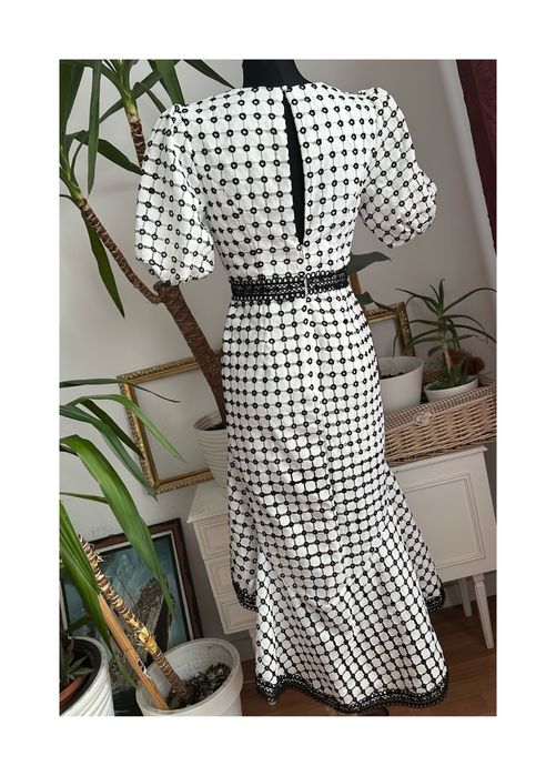 Biała czarna ażurowa sukienka midaxi syrena falbana s 36 m 38 asos