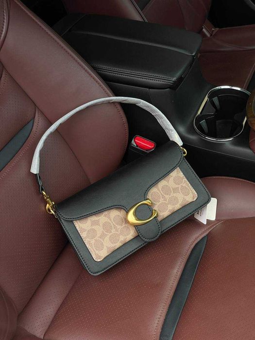 Coach Tabby Black/Beige Shoulder Bag In Signature Canvas