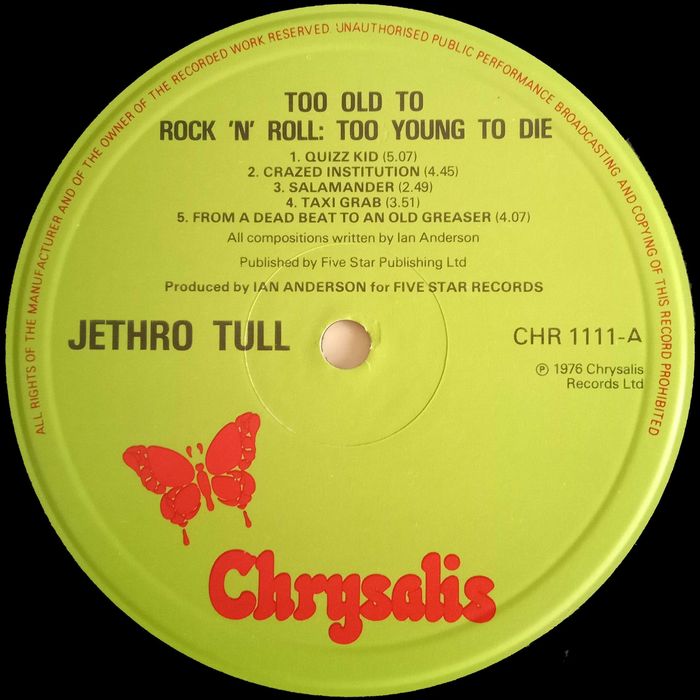 JethroTull	- - - - -	Too Old To Rock 'N' Roll: Too Young To Die	- -	LP
