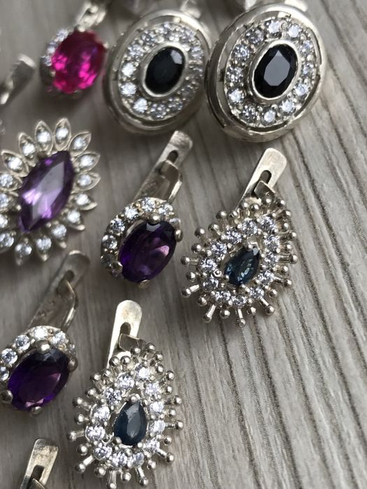 Серьги сапфиры и рубины серебро.