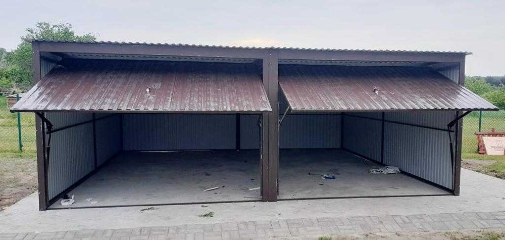 Garaż blaszany blaszak 6x6 spad do tyłu bramy uchylne