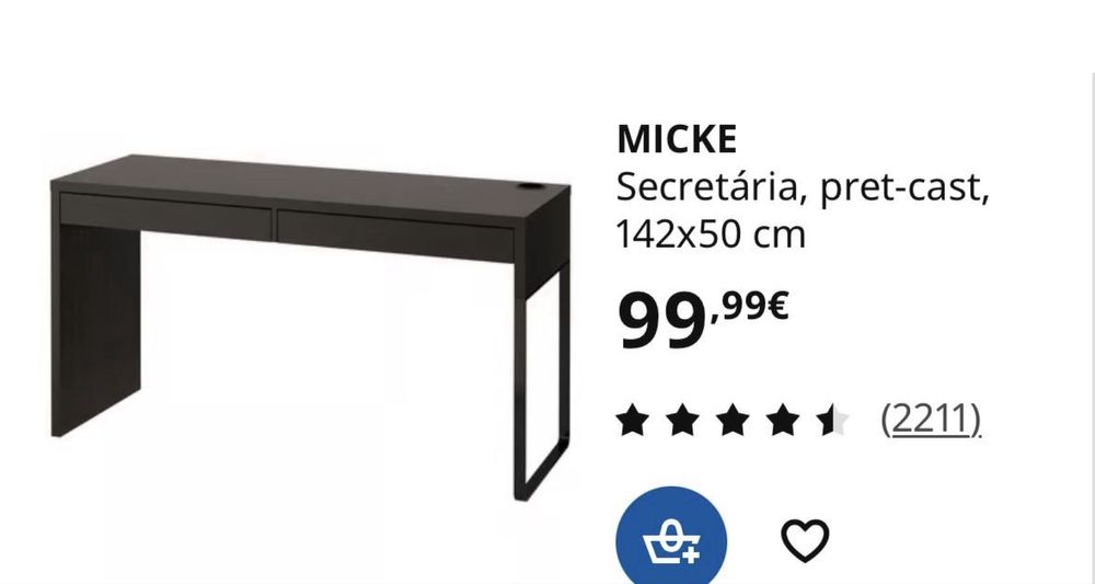 Secretaria  MICKE  ikea preta , 142x50 cm