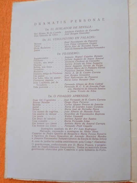 Récita para Apresentação do Teatro Clássico Universitário 1948