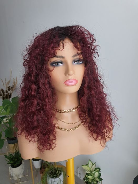 Peruka Irena z włosów naturalnych loki loczki afroloki 45 cm grzywka