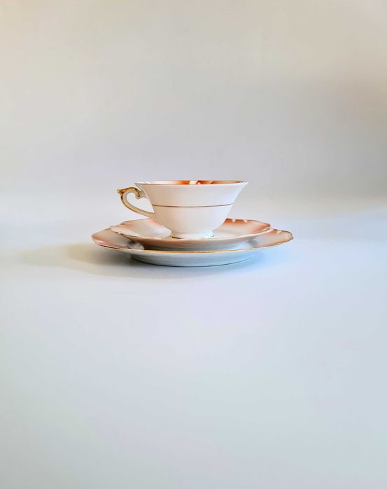 Trio śniadaniowe Reinecke, spritzdekor lata 20/30 piękne art deco