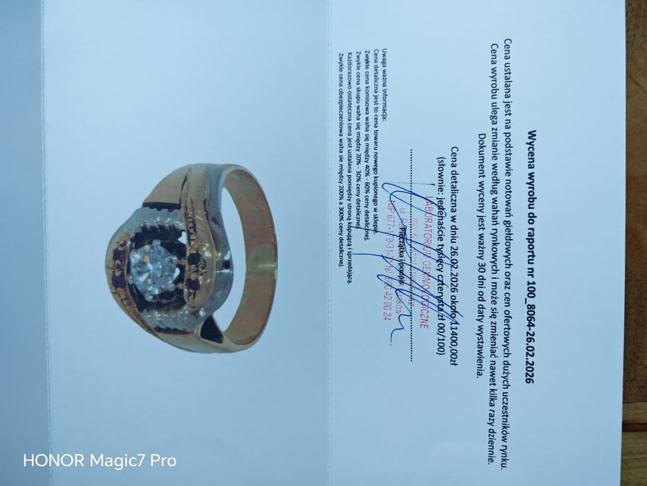 Pierścionek, złoto 14k, naturalny brylant 0,41 ct.