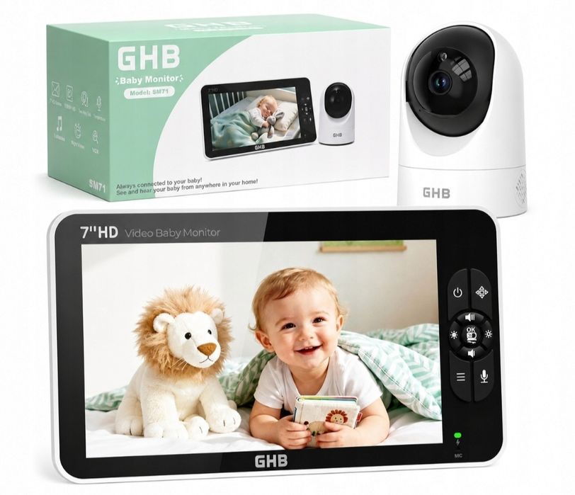 Niania Elektroniczna GHB SM71 | 7" Full HD 1080p Kamera PTZ VOX Noktowizor