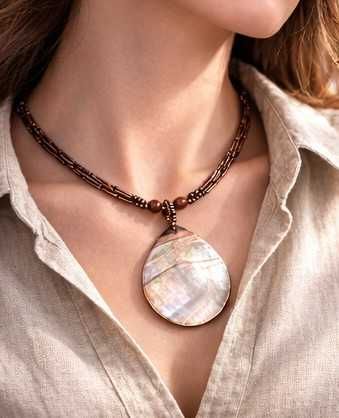 Колье кулон Перламутр Галиотис  Бохо стиль / Кольє перламутр мушля