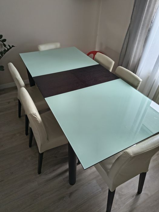 Stół + 6  vinotti drewno plus szklany blat