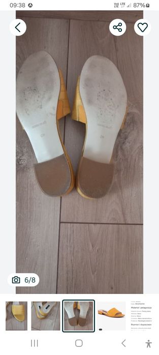 GINO ROSSI r.39/40 skóra naturalna skórzane damskie klapki buty żółte