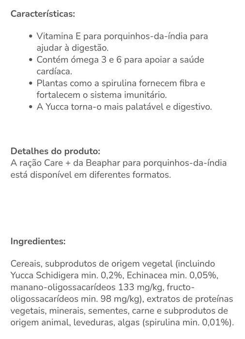 Ração para porquinhos-da-índia - Biophar Care +. 2 Unidades