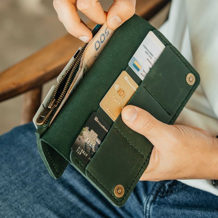 Чоловіче портмоне шкіряне Longer зелене