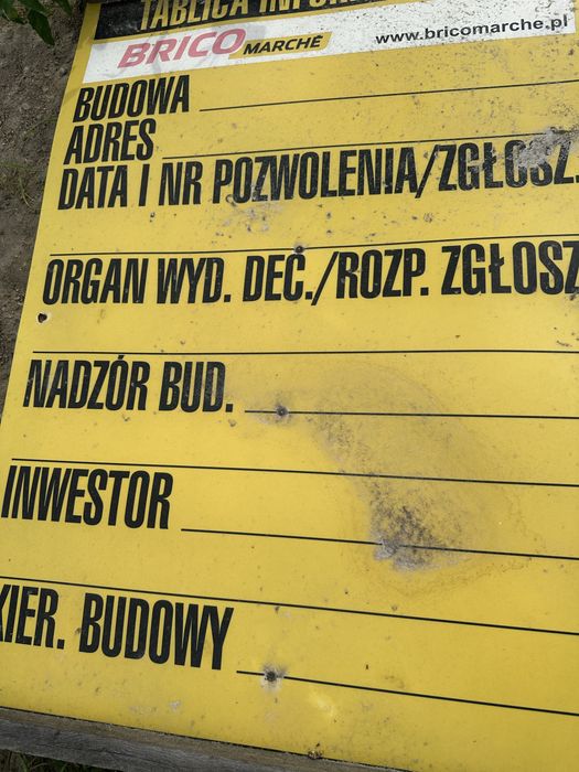 Tablica informacyjna budowlana niewypełniona